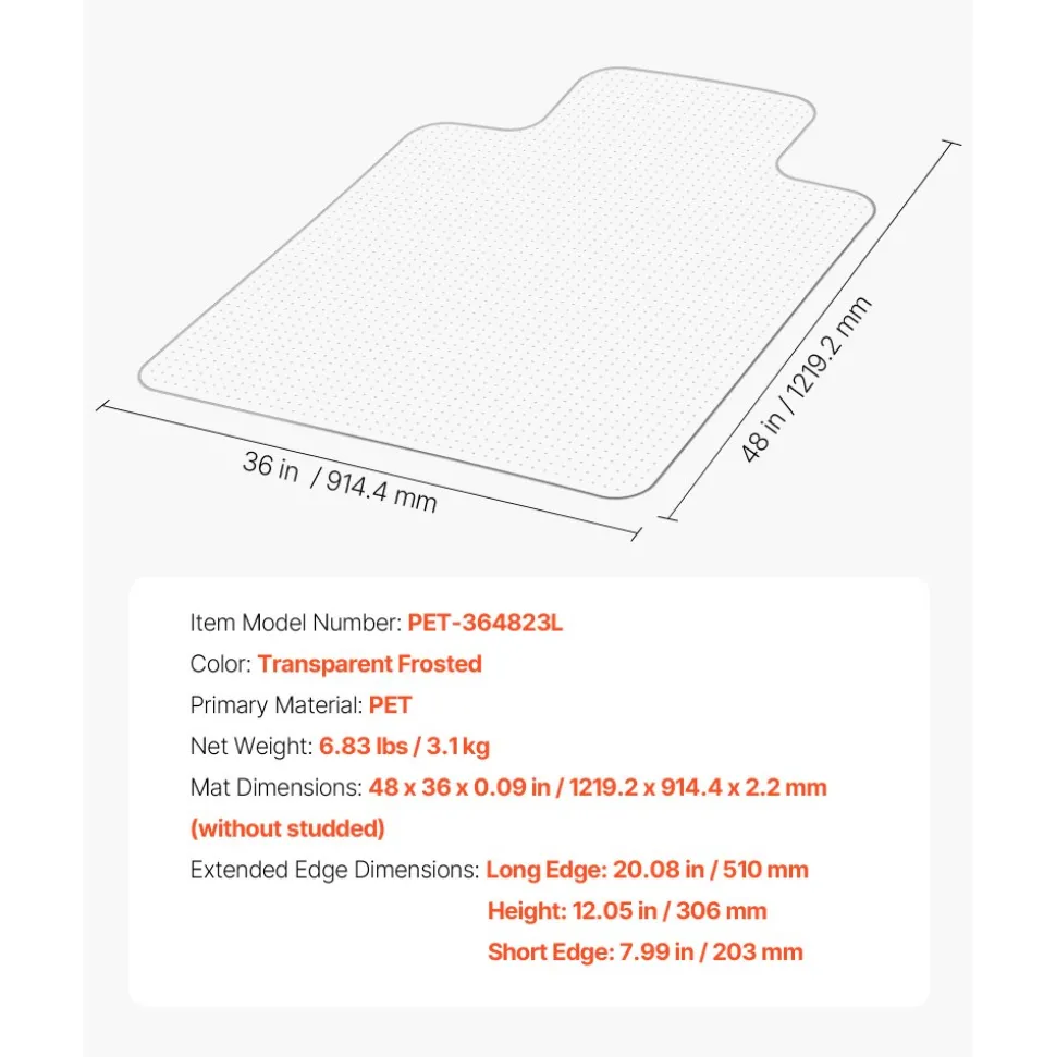 VEVOR Chair Mat with Lip, 36 x 48-inch Office Chair Mat for Low Pile Carpeted Floors, Clear Floor Protector Rug with Studded, Non-Slip & Easy to Clean, Smooth Glide Under Desk Rug for Home Office