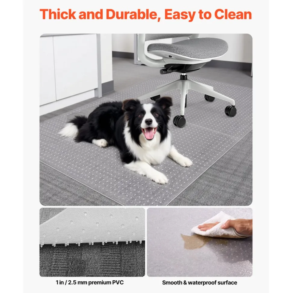 VEVOR Chair Mat, 60 x 46-inch Office Chair Mat for Low Pile Carpeted Floors, Clear Floor Protector Rug with Studded, Non-Slip & Easy to Clean, Smooth Glide Under Desk Rug for Home Office (Rectangular)