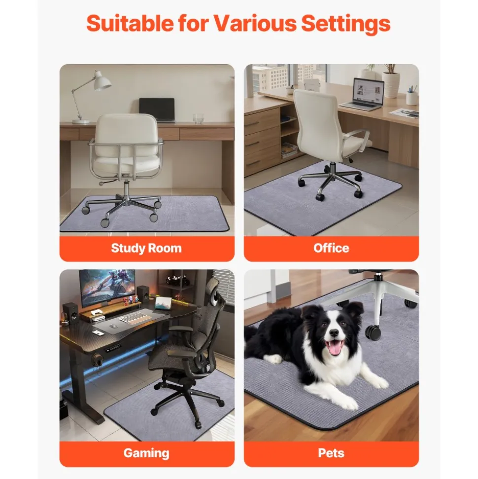 VEVOR Chair Mat, 36 x 48-inch Office Chair Mat for Hard Floors, Floor Protector for Rolling Chairs, Corduroy Surface, Non-Slip & Easy to Clean, Smooth Glide Under Desk Rug for Home Office (Grey)