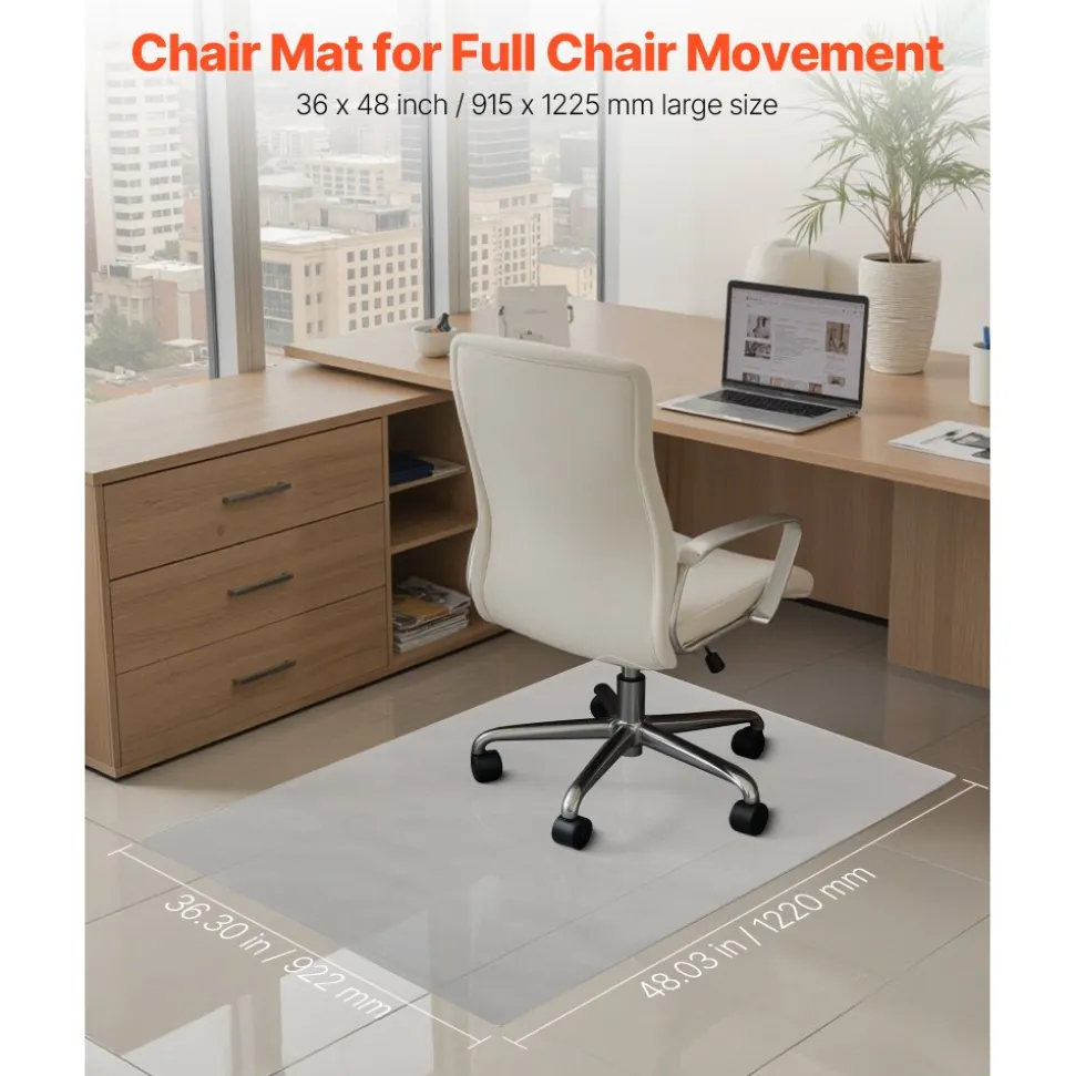 VEVOR Chair Mat, 36 x 48-inch Transparent Office Chair Mat for Hard Floors, Floor Protector for Rolling Chairs, Non-Slip & Easy to Clean, Smooth Glide Under Desk Rug for Home Office (Rectangular)