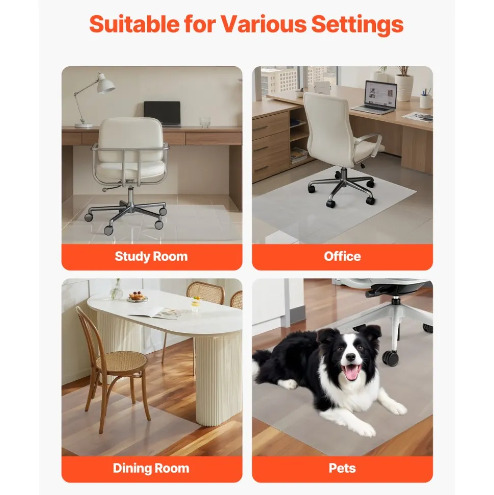 VEVOR Chair Mat, 36 x 48-inch Transparent Office Chair Mat for Hard Floors, Floor Protector for Rolling Chairs, Non-Slip & Easy to Clean, Smooth Glide Under Desk Rug for Home Office (Rectangular)