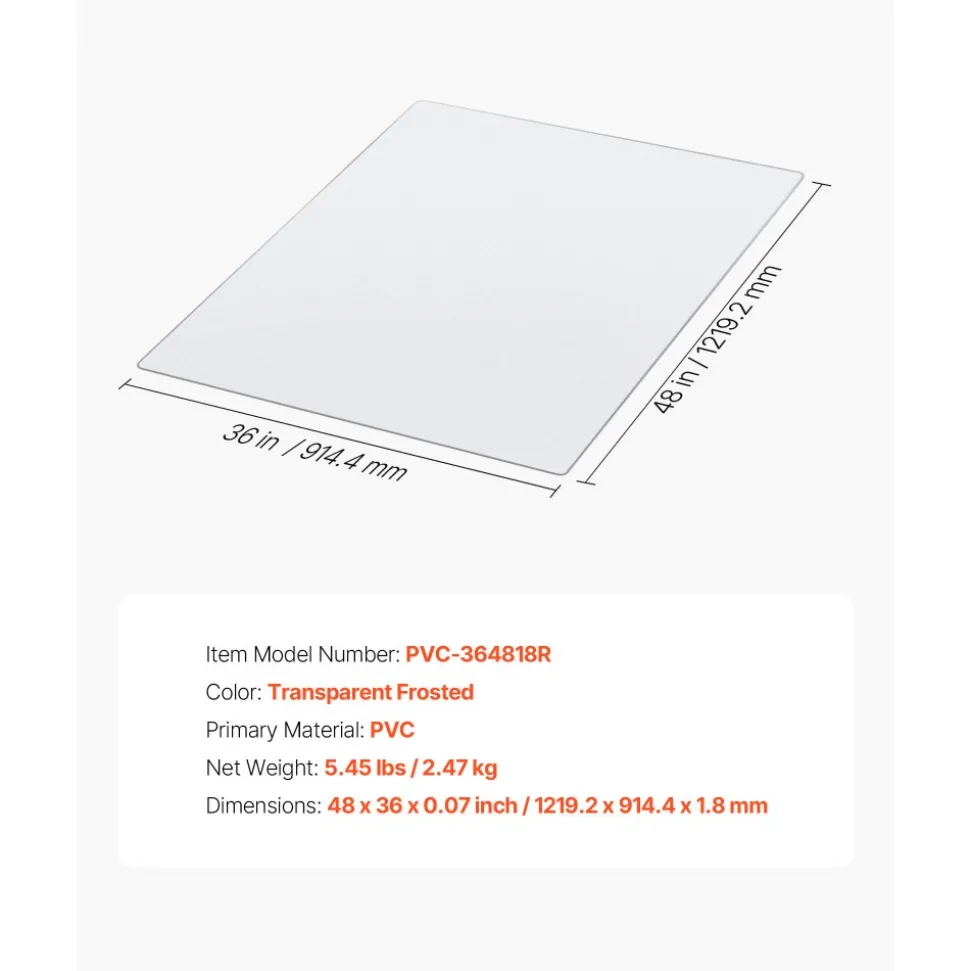 VEVOR Chair Mat, 36 x 48-inch Transparent Office Chair Mat for Hard Floors, Floor Protector for Rolling Chairs, Non-Slip & Easy to Clean, Smooth Glide Under Desk Rug for Home Office (Rectangular)
