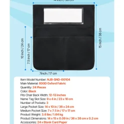 VEVOR Chair Pockets for Classroom, 24 Pack, 14 x 15 Inches Chairback Buddy Pocket with Name Tag, Back of Chair Organizer for Kids in Classroom, Kindergarten, School, and Home, Black