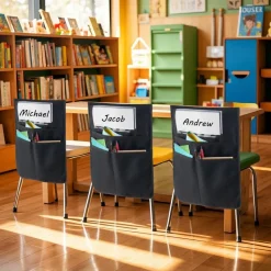 VEVOR Chair Pockets for Classroom, 24 Pack, 14 x 15 Inches Chairback Buddy Pocket with Name Tag, Back of Chair Organizer for Kids in Classroom, Kindergarten, School, and Home, Black