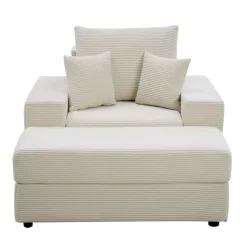 VEVOR Chaise Lounge Chair, 44 in Boneless Modular Chaise Lounge Indoor, Oversized Corduroy Reading Chair with Throw Pillows & Armrests, Deep Seat Sofa Couch Sleeper for Living Room, Bedroom, Beige