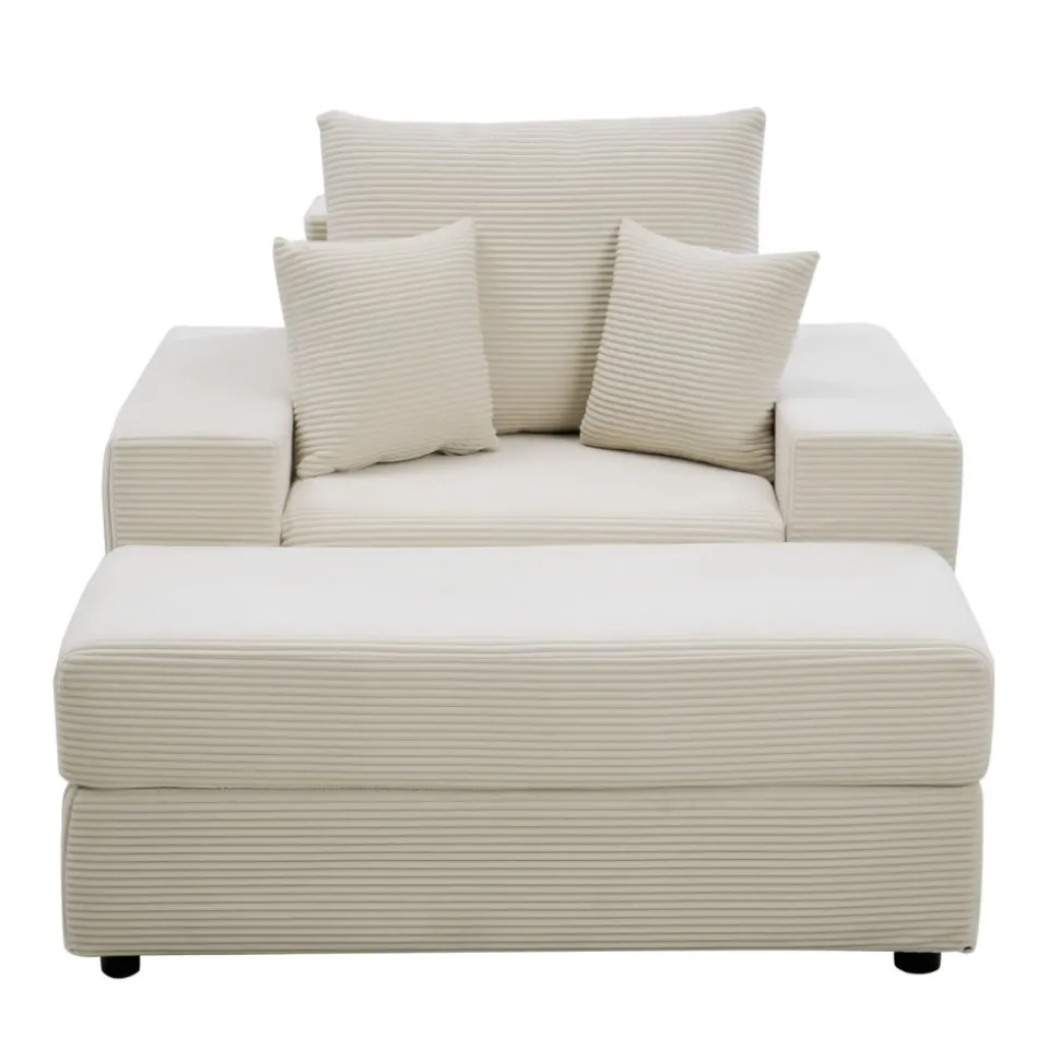 VEVOR Chaise Lounge Chair, 44 in Boneless Modular Chaise Lounge Indoor, Oversized Corduroy Reading Chair with Throw Pillows & Armrests, Deep Seat Sofa Couch Sleeper for Living Room, Bedroom, Beige