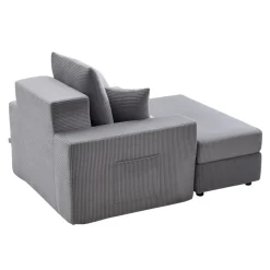 VEVOR Chaise Lounge Chair, 44 in Boneless Modular Chaise Lounge Indoor, Oversized Corduroy Reading Chair with Throw Pillows & Armrests, Deep Seat Sofa Couch Sleeper for Living Room, Bedroom, Grey