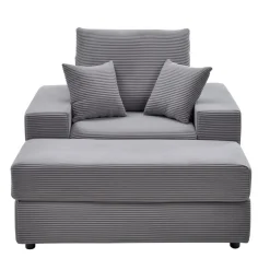 VEVOR Chaise Lounge Chair, 44 in Boneless Modular Chaise Lounge Indoor, Oversized Corduroy Reading Chair with Throw Pillows & Armrests, Deep Seat Sofa Couch Sleeper for Living Room, Bedroom, Grey