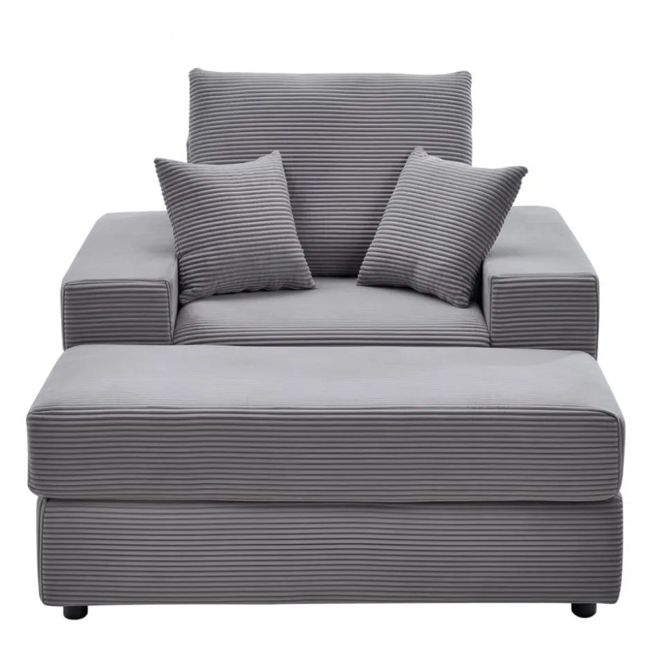 VEVOR Chaise Lounge Chair, 44 in Boneless Modular Chaise Lounge Indoor, Oversized Corduroy Reading Chair with Throw Pillows & Armrests, Deep Seat Sofa Couch Sleeper for Living Room, Bedroom, Grey