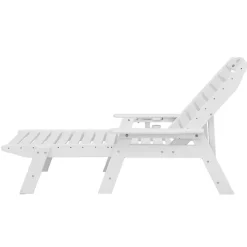 VEVOR Chaise Lounge Chair, 400 lbs Weight Capacity, 6 Positions Adjustable Patio Lounge Chair, Outdoor HDPE Lounge Chair with Backrest & Cup Holder, for Pool Poolside Deck Backyard Lawn, White