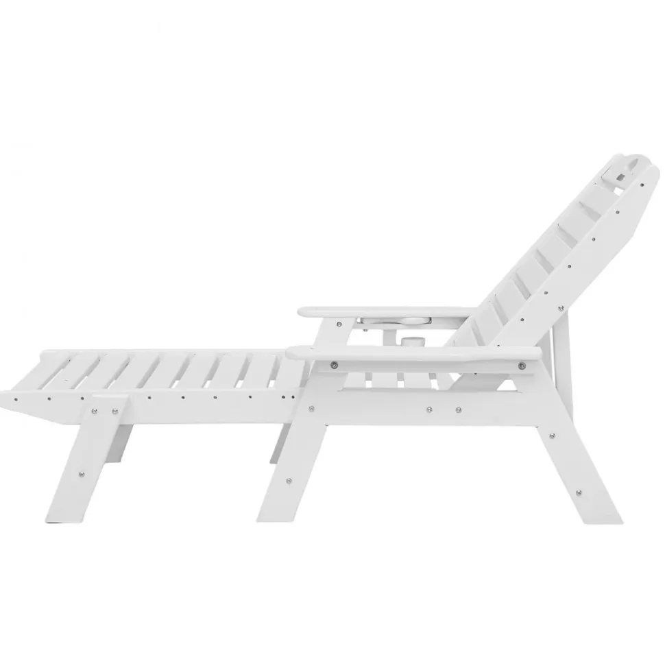 VEVOR Chaise Lounge Chair, 400 lbs Weight Capacity, 6 Positions Adjustable Patio Lounge Chair, Outdoor HDPE Lounge Chair with Backrest & Cup Holder, for Pool Poolside Deck Backyard Lawn, White