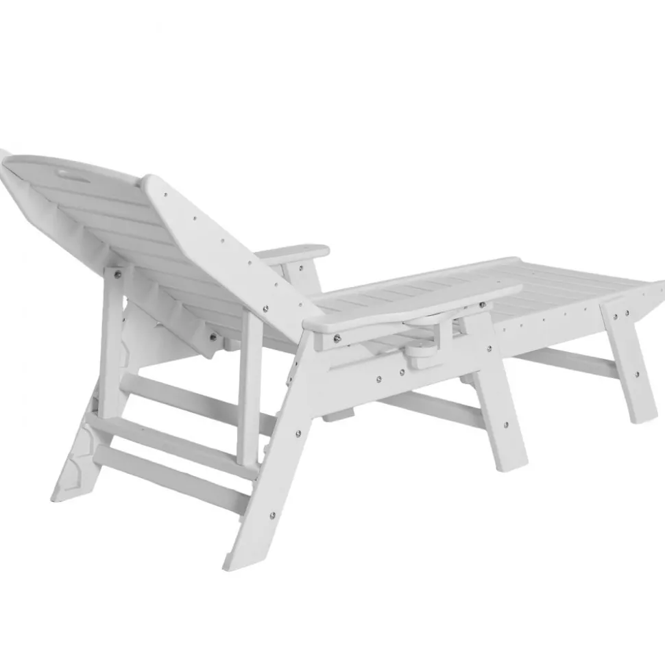 VEVOR Chaise Lounge Chair, 400 lbs Weight Capacity, 6 Positions Adjustable Patio Lounge Chair, Outdoor HDPE Lounge Chair with Backrest & Cup Holder, for Pool Poolside Deck Backyard Lawn, White