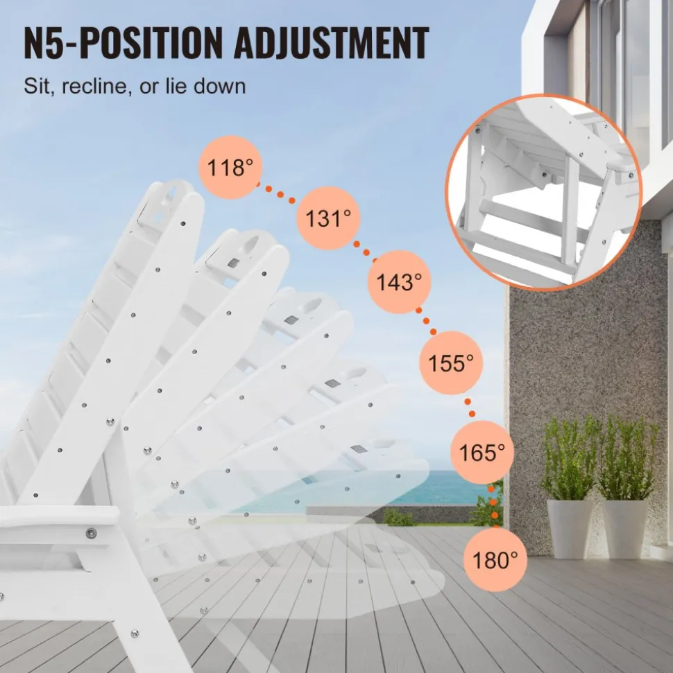 VEVOR Chaise Lounge Chair, 400 lbs Weight Capacity, 6 Positions Adjustable Patio Lounge Chair, Outdoor HDPE Lounge Chair with Backrest & Cup Holder, for Pool Poolside Deck Backyard Lawn, White
