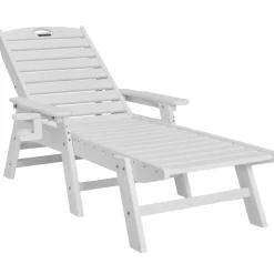 VEVOR Chaise Lounge Chair, 400 lbs Weight Capacity, 6 Positions Adjustable Patio Lounge Chair, Outdoor HDPE Lounge Chair with Backrest & Cup Holder, for Pool Poolside Deck Backyard Lawn, White