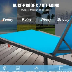 VEVOR Chaise Lounge Chair Outdoor, Aluminum Patio Lounge Chair with Adjustable 5-Position, Folding Pool Lounge Chair Recliner and Full Flat Tanning Chair for Patio, Beach, Pool, Blue