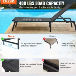 VEVOR Chaise Lounge Chairs Outdoor, Aluminum Patio Lounge Chairs with Adjustable 5-Position, Folding Pool Lounge Chairs Recliner and Full Flat Tanning Chairs for Patio, Beach, Pool, Dark Grey, 2 pcs