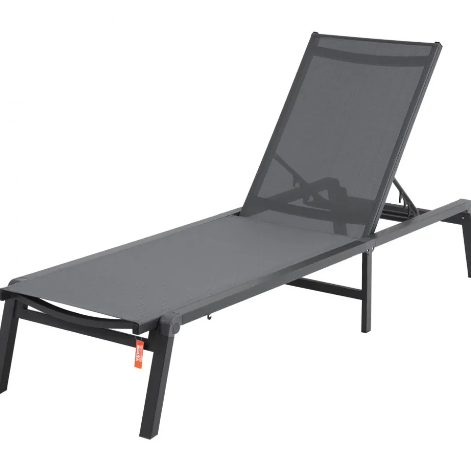 VEVOR Chaise Lounge Chairs Outdoor, Aluminum Patio Lounge Chairs with Adjustable 5-Position, Folding Pool Lounge Chairs Recliner and Full Flat Tanning Chairs for Patio, Beach, Pool, Dark Grey, 2 pcs
