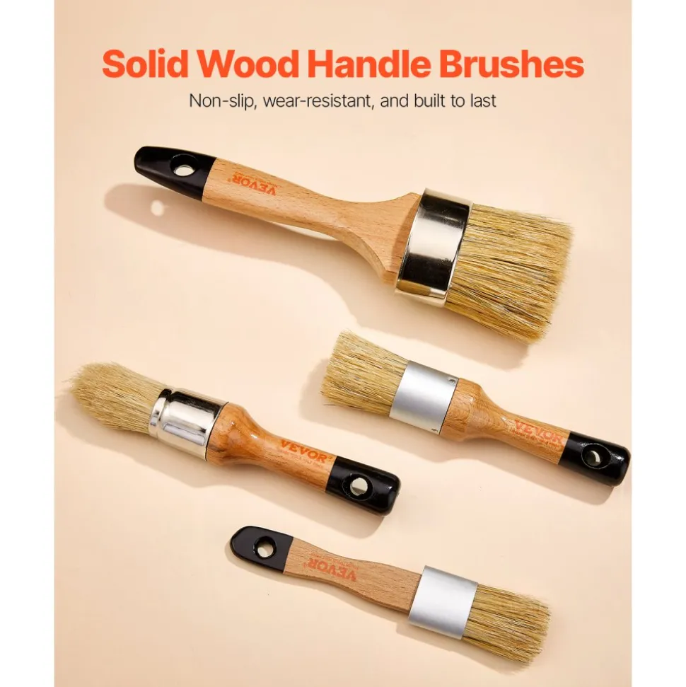 VEVOR Chalk Wax Paint Brush, 4 Piece Wax Paint Brush, Chalk Paint Brushes for Furniture, Acrylic Paint,Milk Paint,Home Decor, Natural Bristle Round Oval Chalk Paint Brush for All Painting and Waxing