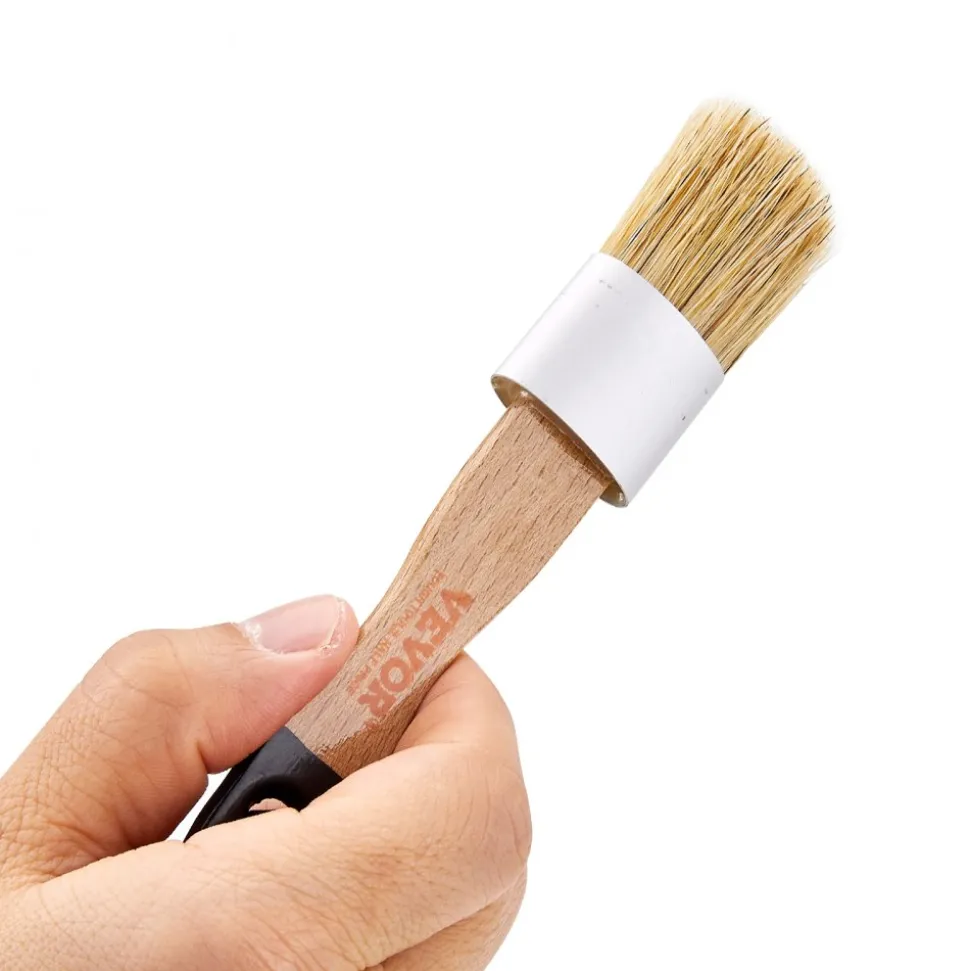 VEVOR Chalk Wax Paint Brush, 4 Piece Wax Paint Brush, Chalk Paint Brushes for Furniture, Acrylic Paint,Milk Paint,Home Decor, Natural Bristle Round Oval Chalk Paint Brush for All Painting and Waxing