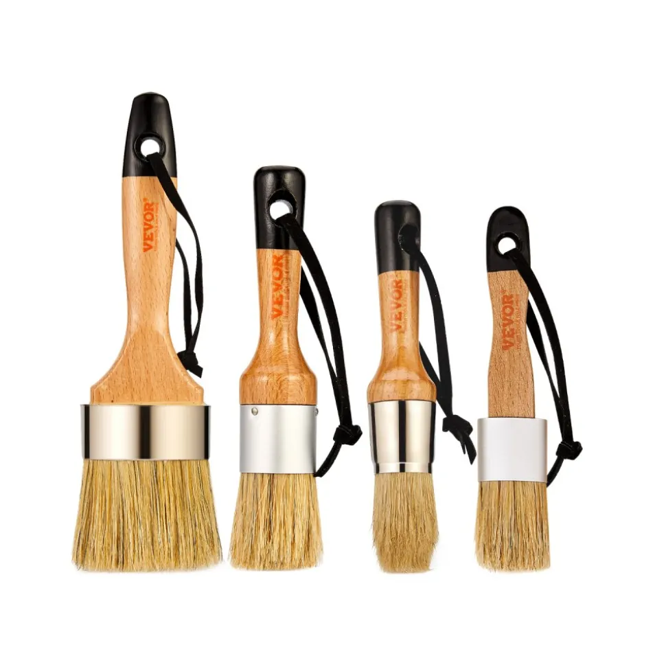 VEVOR Chalk Wax Paint Brush, 4 Piece Wax Paint Brush, Chalk Paint Brushes for Furniture, Acrylic Paint,Milk Paint,Home Decor, Natural Bristle Round Oval Chalk Paint Brush for All Painting and Waxing