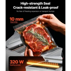 VEVOR Chamber Vacuum Sealer, 320W Sealing Power, Vacuum Packing Machine for Wet Foods, Meats, Marinades and More, Compact Size with 12.6 in Sealing Length, Applied in Home Kitchen and Commercial Use