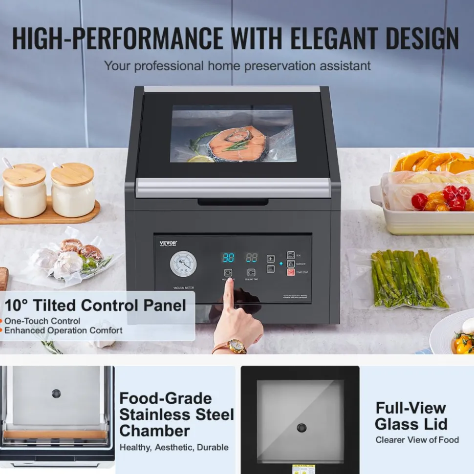 VEVOR Chamber Vacuum Sealer, 380W Vacuum Pump Power, Sealing Bag Packing Machine for Wet Foods, Meat, Compact Design with 11.5 in Sealing Length, Ideal Commercial Sealer for Professional and Home Use