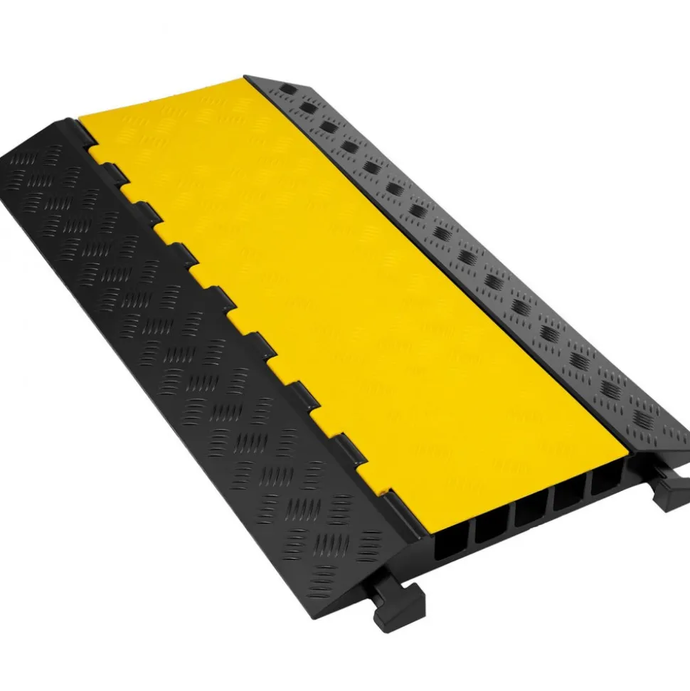 VEVOR 5 Channel Cable Protectors Extreme Rubber Cable Ramps Heavy Duty Protective Cable Wire Cord Ramp Driveway Rubber Traffic Speed Bumps Cable Protector (5-Channel, 1Pack-18000Lb)
