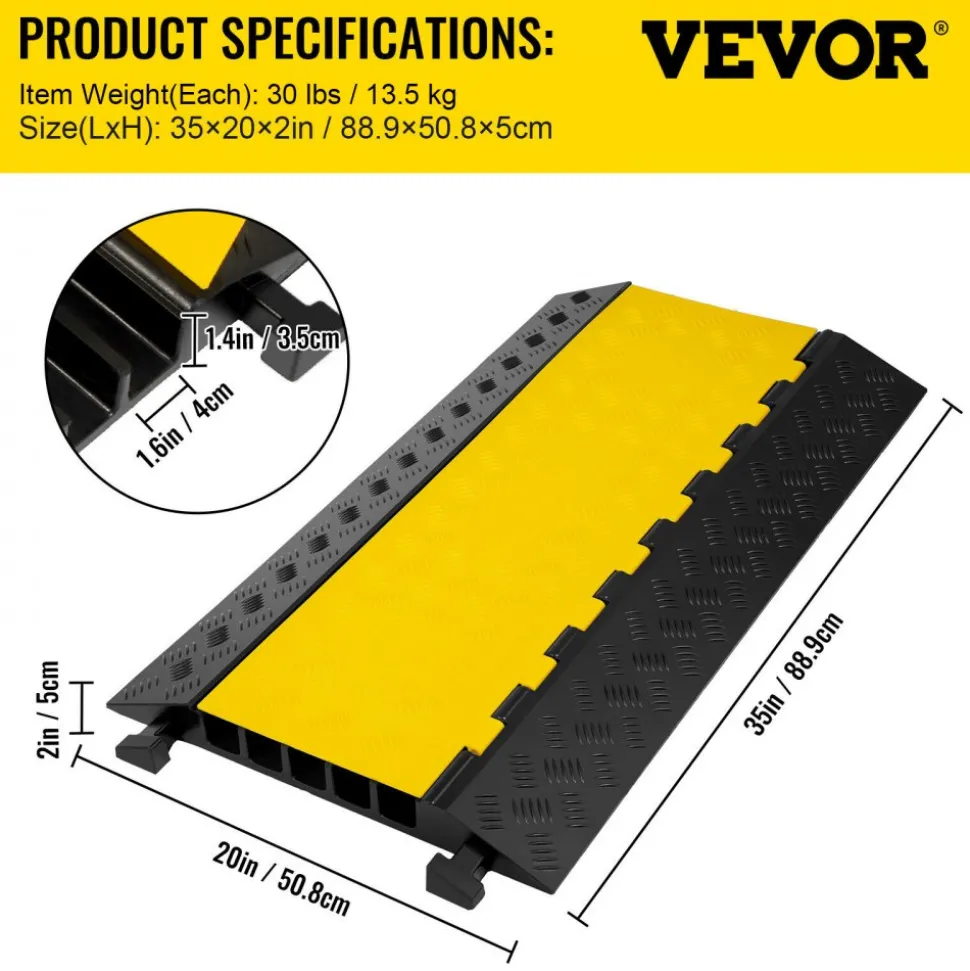 VEVOR 5 Channel Cable Protectors Extreme Rubber Cable Ramps Heavy Duty Protective Cable Wire Cord Ramp Driveway Rubber Traffic Speed Bumps Cable Protector (5-Channel, 1Pack-18000Lb)