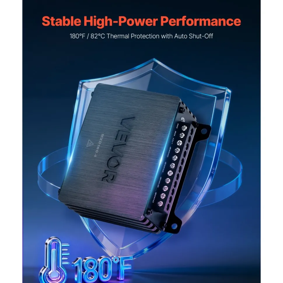 VEVOR 4 Channel Car Audio Amplifier 2 Ohm Stable Bridgeable Class D Full Range Amp Max Power 4 x 110W @ 4 Ohm / 4 x 160W @ 2 Ohm for Car SUV Truck Off-Road