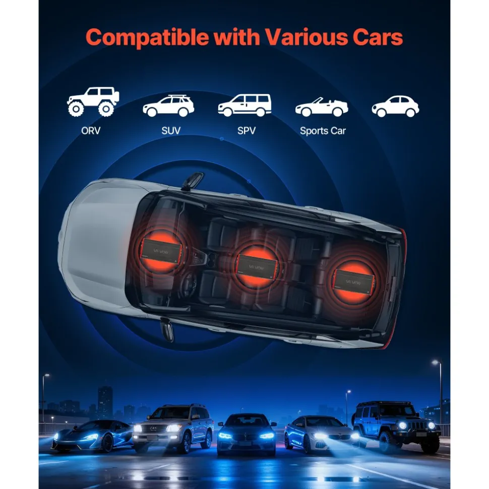 VEVOR 4 Channel Car Audio Amplifier 2 Ohm Stable Bridgeable Class D Full Range Amp Max Power 4 x 500W @ 4 Ohm / 4 x 1000W @ 2 Ohm for Car SUV Truck Off-Road