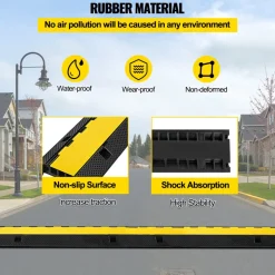 VEVOR 3 Channel Rubber Cable Protector Ramp 1.2 x 1.2 Inch Channel Heavy Duty Cable Wire Cord Cover Ramp Speed Bump Driveway Hose Cable Ramp Protector