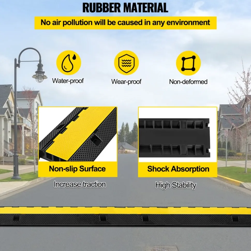 VEVOR 3 Channel Rubber Cable Protector Ramp 1.2 x 1.2 Inch Channel Heavy Duty Cable Wire Cord Cover Ramp Speed Bump Driveway Hose Cable Ramp Protector