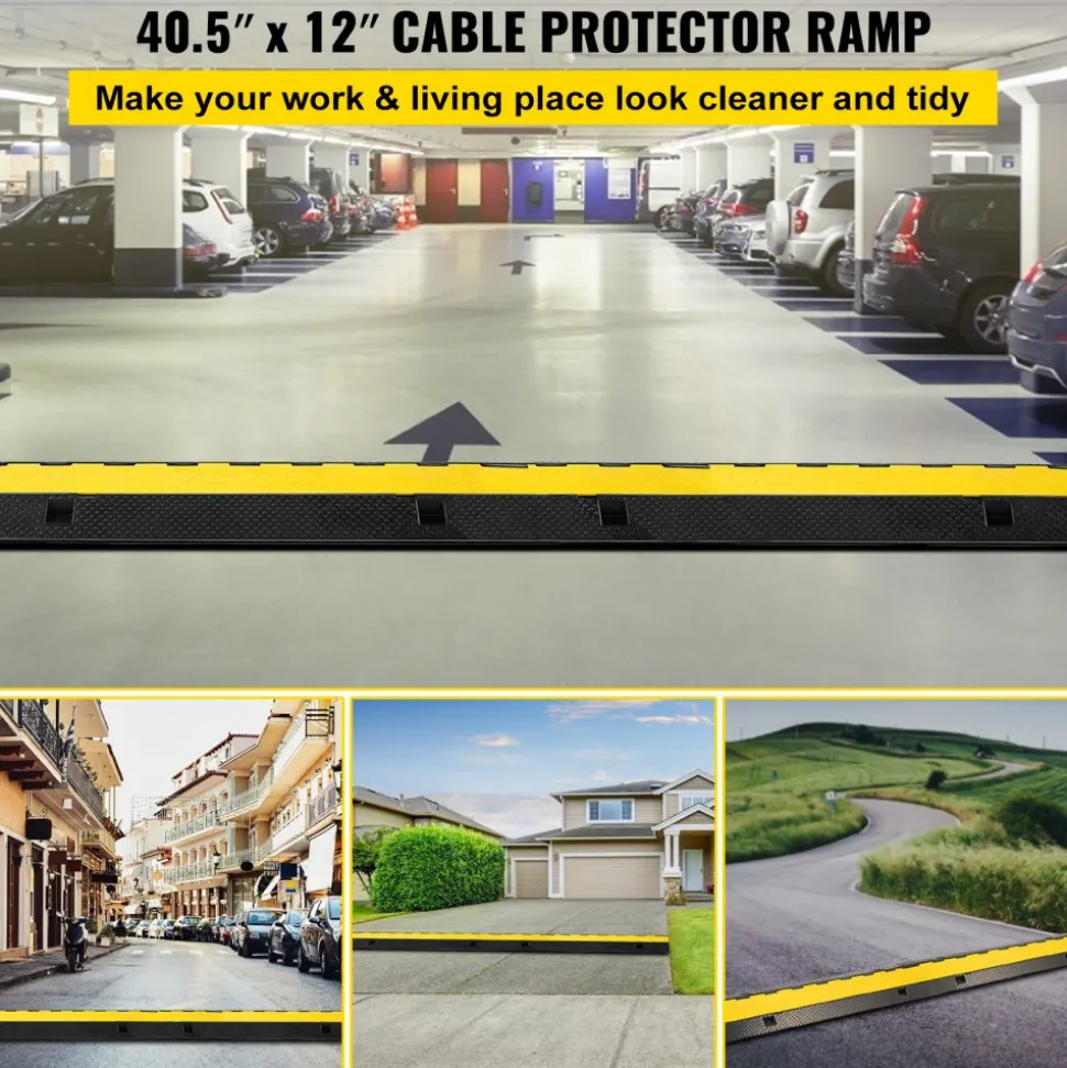 VEVOR 3 Channel Rubber Cable Protector Ramp 1.2 x 1.2 Inch Channel Heavy Duty Cable Wire Cord Cover Ramp Speed Bump Driveway Hose Cable Ramp Protector