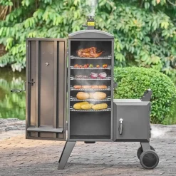 VEVOR Charcoal Offset Smoker, Heavy-Duty Steel BBQ Offset Smoker with Side Firebox, Movable Outdoor Barbecue Smokers with 6 Adjustable Grates, Thermometer & Air Vents for Backyard Patio Party Cooking