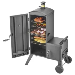 VEVOR Charcoal Offset Smoker, Heavy-Duty Steel BBQ Offset Smoker with Side Firebox, Movable Outdoor Barbecue Smokers with 6 Adjustable Grates, Thermometer & Air Vents for Backyard Patio Party Cooking