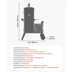VEVOR Charcoal Offset Smoker, Heavy-Duty Steel BBQ Offset Smoker with Side Firebox, Movable Outdoor Barbecue Smokers with 6 Adjustable Grates, Thermometer & Air Vents for Backyard Patio Party Cooking