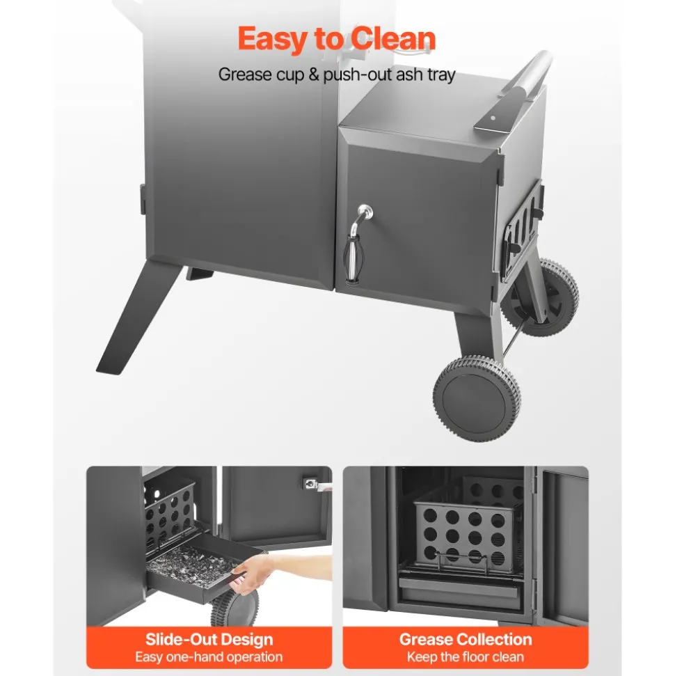 VEVOR Charcoal Offset Smoker, Heavy-Duty Steel BBQ Offset Smoker with Side Firebox, Movable Outdoor Barbecue Smokers with 6 Adjustable Grates, Thermometer & Air Vents for Backyard Patio Party Cooking