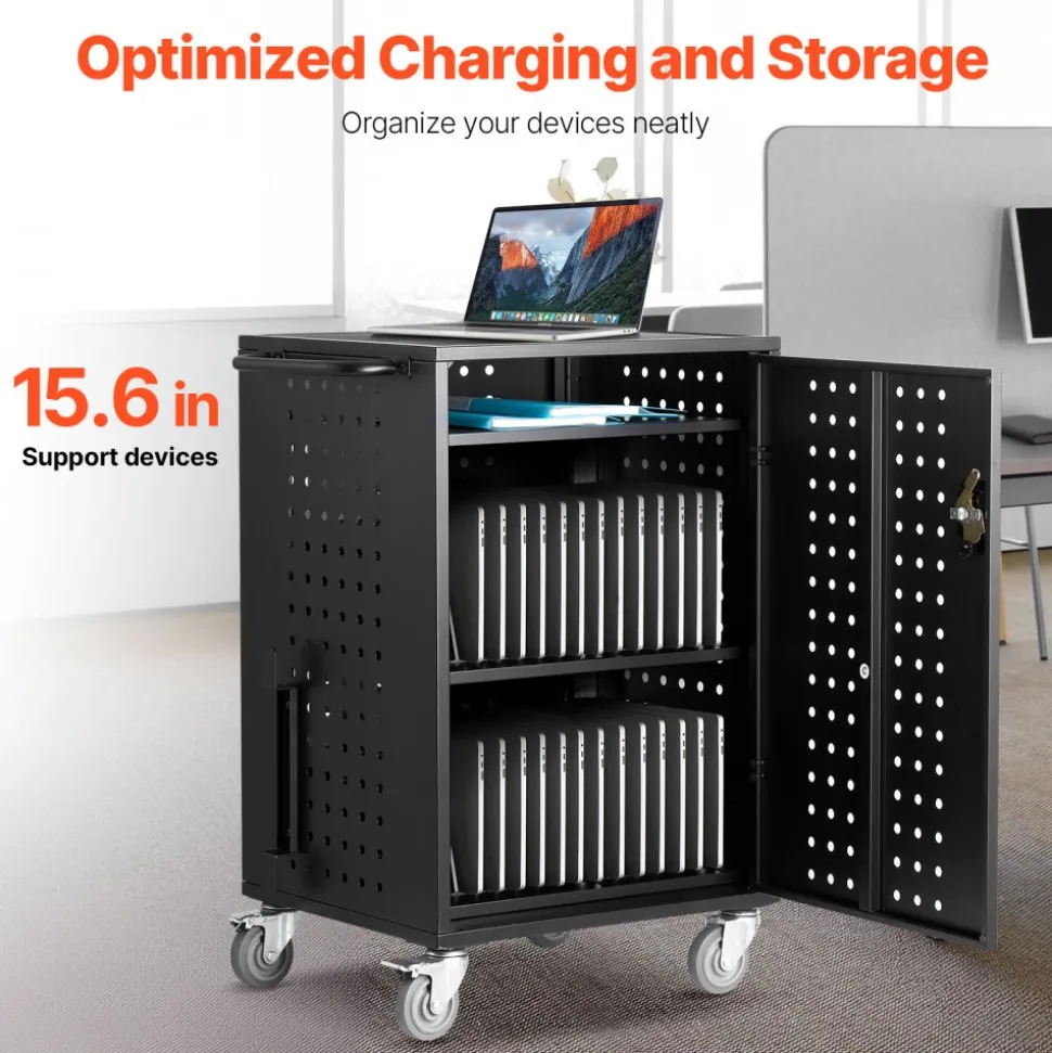 VEVOR Charging Cart, 32 Device Mobile Charging Station, Up to 15.6 in Screen Size, Office and Classroom Mobile Charging Cart, for Chromebook, Tablet and Laptop