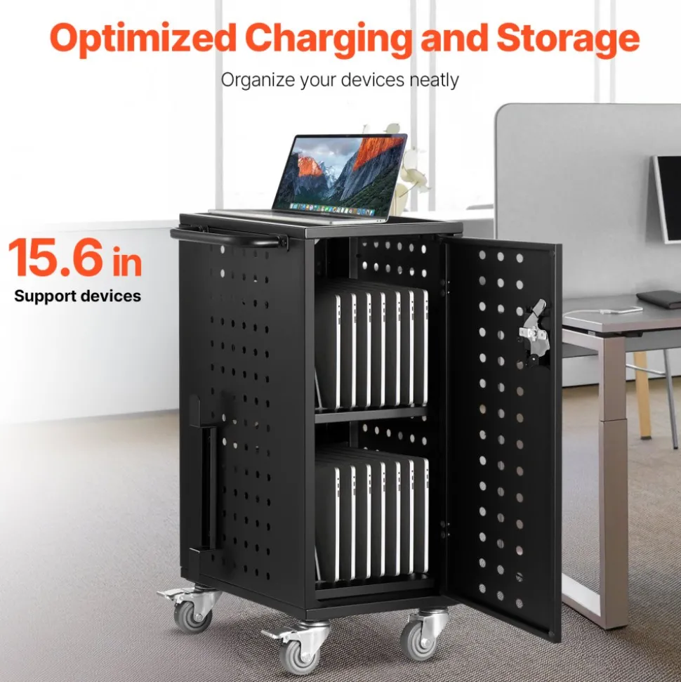 VEVOR Charging Cart, 16 Device Mobile Charging Station, Up to 15.6 in Screen Size, Office and Classroom Mobile Charging Cart, for Chromebook, Tablet and Laptop