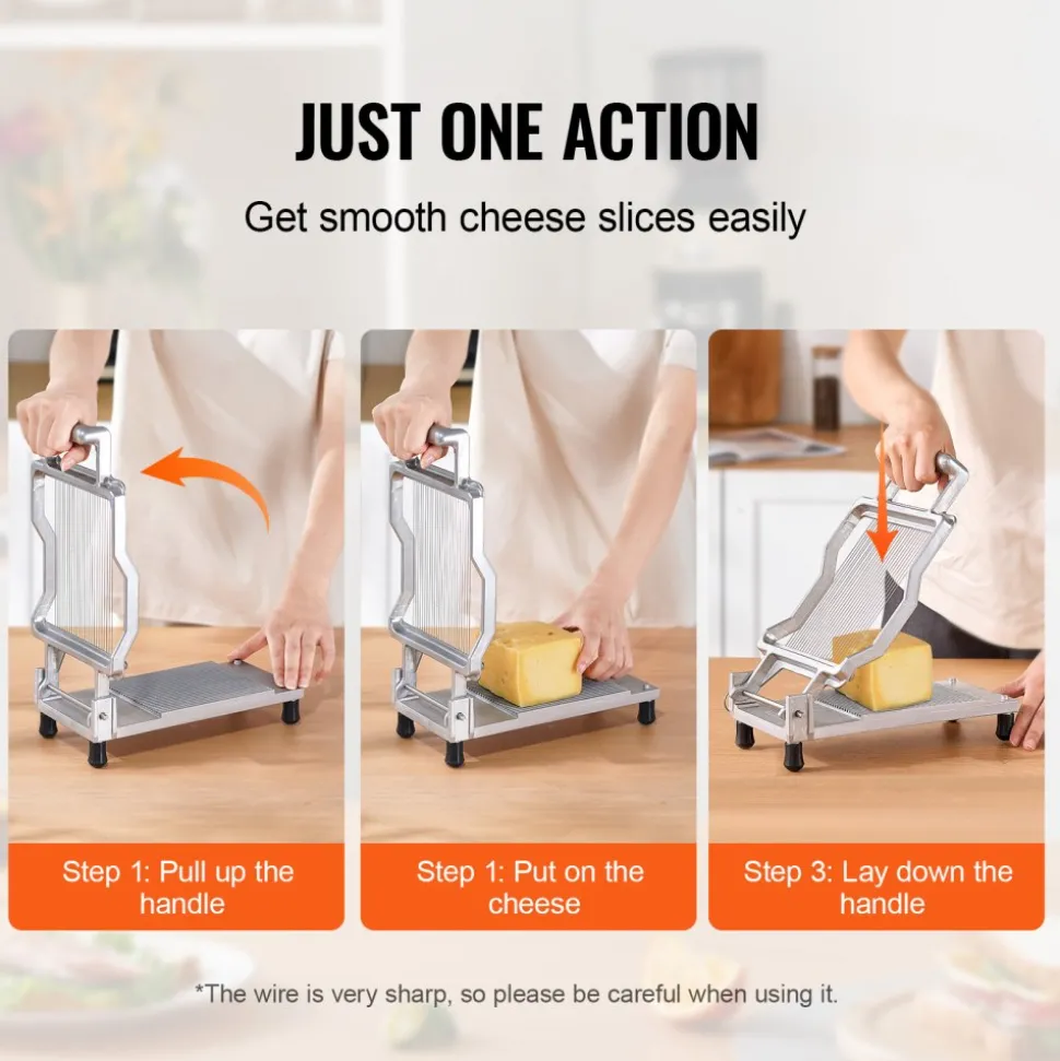 VEVOR Cheese Cutter with Wire, 0.2" Ultra-Thin Cheeser Butter Cutting Blade, Detachable Cheese Slicer Wire, Aluminum Alloy Commercial Cheese Slicer with 316 Stainless Steel Knife Wire, Kitchen Cooking