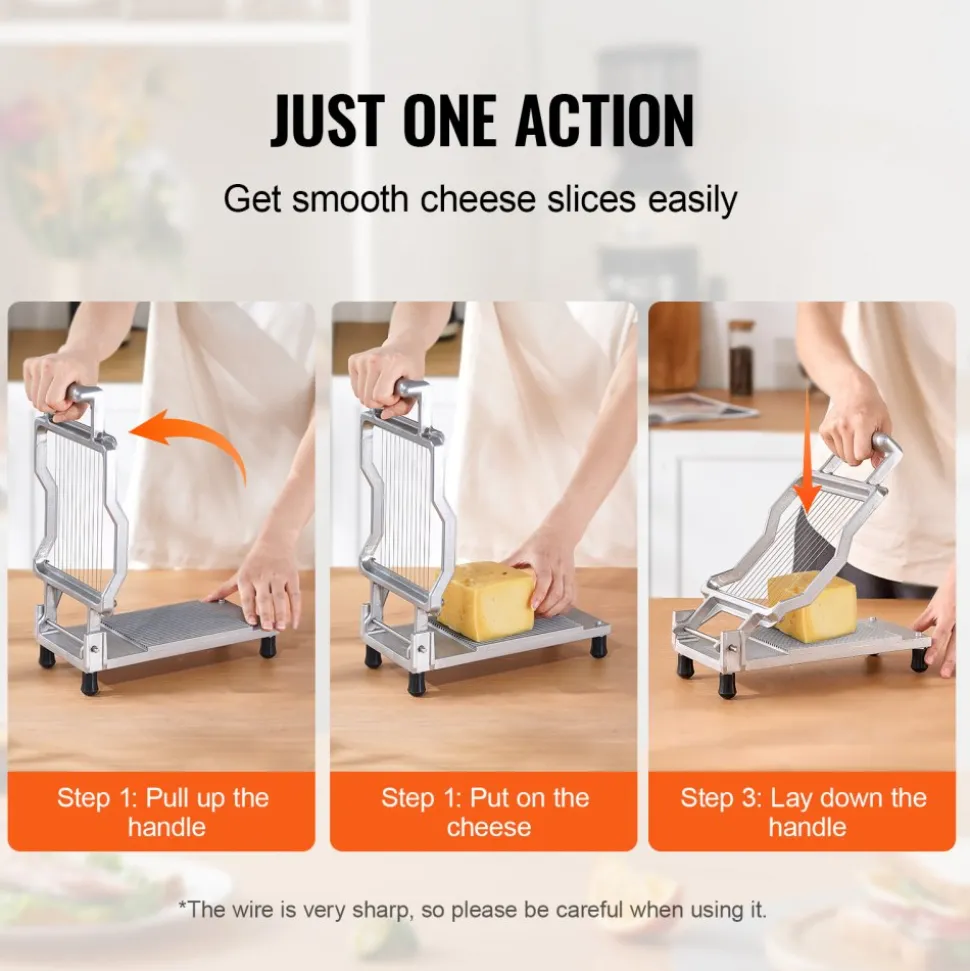 VEVOR Cheese Cutter with Wire, 0.39" & 0.78" Cheeser Butter Cutting Blade, Detachable Cheese Slicer Wire, Aluminum Alloy Commercial Cheese Slicer with 316 Stainless Steel Knife Wire, Kitchen Cooking
