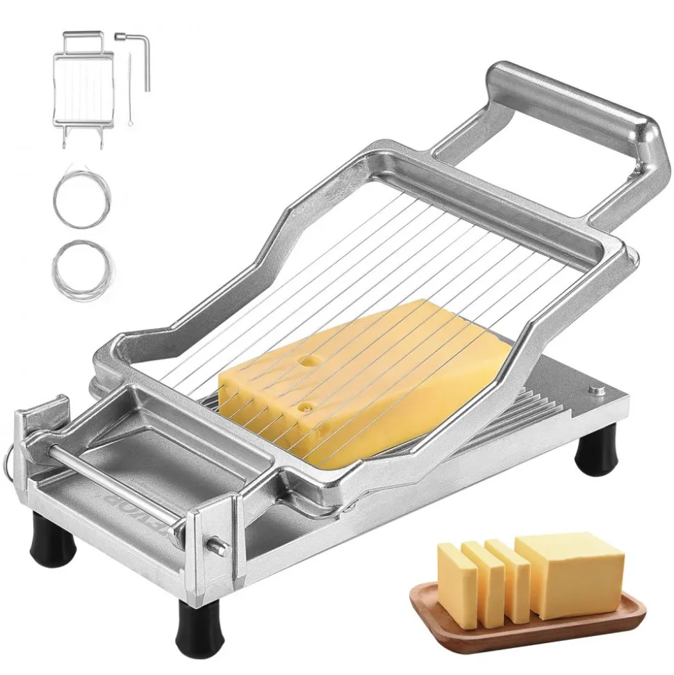 VEVOR Cheese Cutter with Wire, 0.39" & 0.78" Cheeser Butter Cutting Blade, Detachable Cheese Slicer Wire, Aluminum Alloy Commercial Cheese Slicer with 316 Stainless Steel Knife Wire, Kitchen Cooking