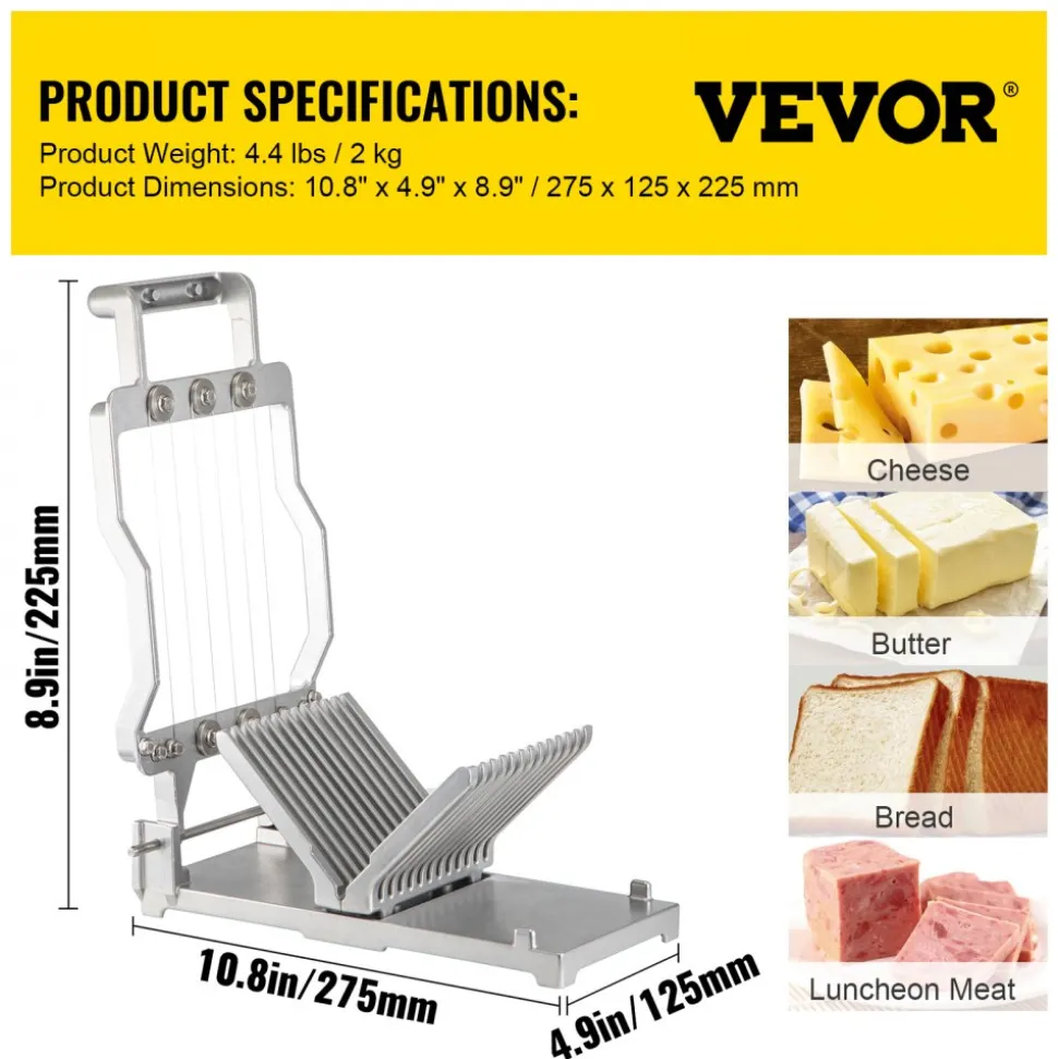VEVOR Cheese Cutter With Wire 1 cm & 2 cm Cheeser Butter Cutting Blade Replaceable Cheese Slicer Wire, Aluminum Alloy Commercial Cheese Slicer with 304 Stainless Steel Wire Kitchen Cooking Baking Tool