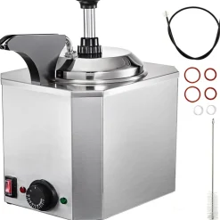 VEVOR Cheese Dispenser with Pump, 2.6 Qt Capacity Cheese Warmer, Stainless Steel Hot Fudge Warmer with Pump 650W Cheese Dispenser, 30-110℃ Temp Adjustable, for Hot Fudge Cheese Caramel