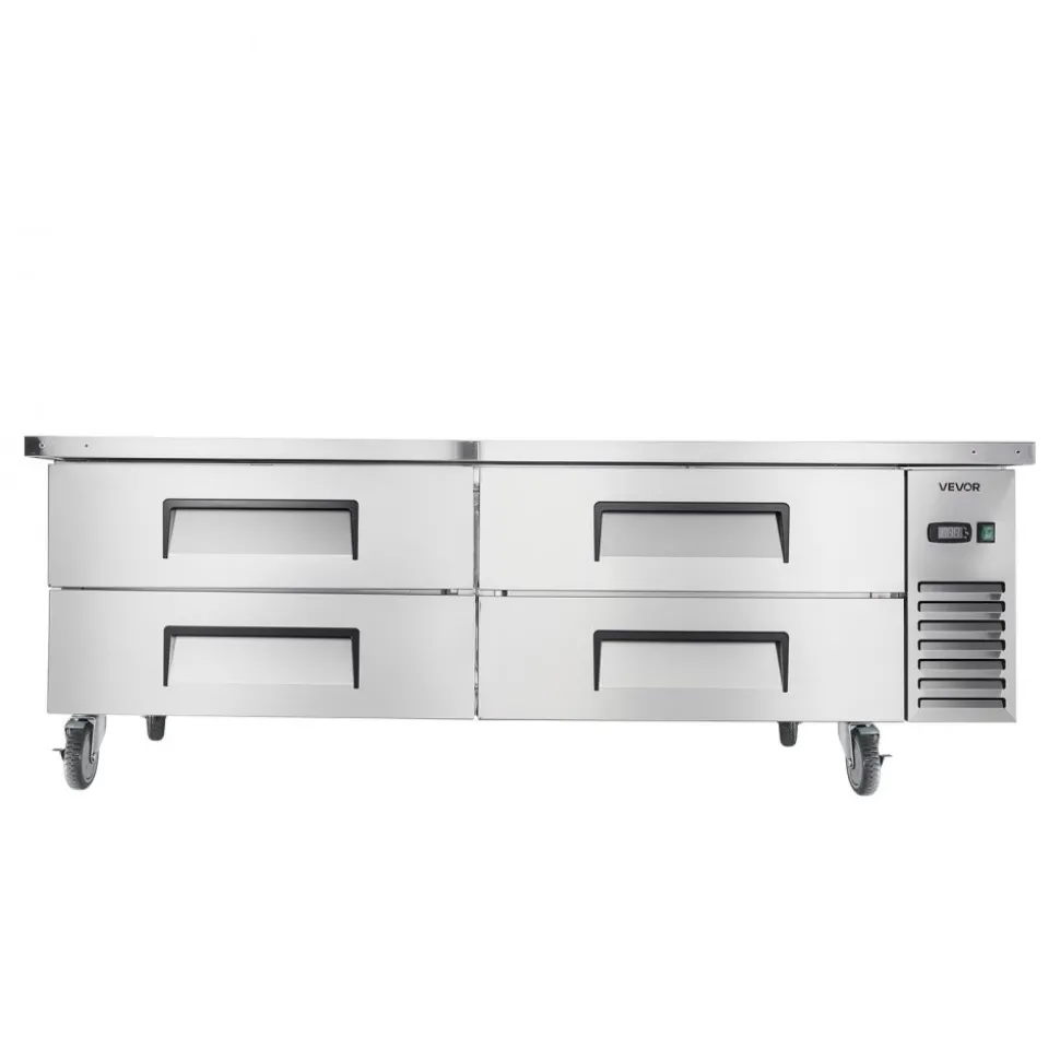 VEVOR Chef Base Refrigerator, 72" W Commercial Chef Bases Worktop Refrigerators, 4-Drawer Under Counter Fridge with 12 Pans Stainless Steel, Heavy-Duty Refrigerated Base, Invisible Door Handle