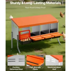 VEVOR Chicken Nesting Boxes, 4 Compartments, with Support Legs, Easy Egg Collection, Galvanized Steel and High-Strength Plastic, Roll Away Nesting Boxes for Chickens and Hens Laying Eggs, Orange