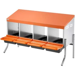 VEVOR Chicken Nesting Boxes, 4 Compartments, with Support Legs, Easy Egg Collection, Galvanized Steel and High-Strength Plastic, Roll Away Nesting Boxes for Chickens and Hens Laying Eggs, Orange