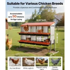 VEVOR Chicken Nesting Boxes, 10 Compartments, with Support Legs, Easy Egg Collection, Galvanized Steel and High-Strength Plastic, Roll Away Nesting Boxes for Chickens and Hens Laying Eggs, Orange