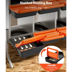 VEVOR Chicken Nesting Boxes, 8 Compartments, with Support Legs, Easy Egg Collection, Galvanized Steel and High-Strength Plastic, Roll Away Nesting Boxes for Chickens and Hens Laying Eggs, Orange