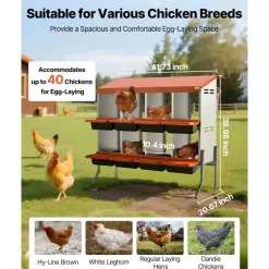 VEVOR Chicken Nesting Boxes, 8 Compartments, with Support Legs, Easy Egg Collection, Galvanized Steel and High-Strength Plastic, Roll Away Nesting Boxes for Chickens and Hens Laying Eggs, Orange
